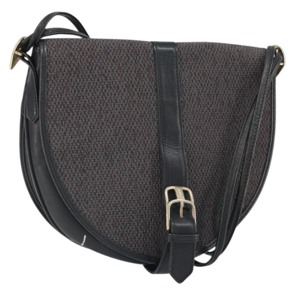 Authentic SAINT LAURENT Shoulder Bag Canvas Leather Gray